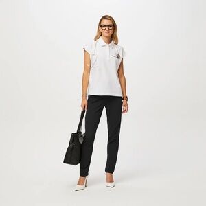 White FIGSPRO™ Pique Drop Shoulder Polo- Medium- Lightly Worn